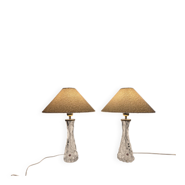 Elegant pair of table lamps The Modern Scandinavian Modern with Orrefors glass and brass.