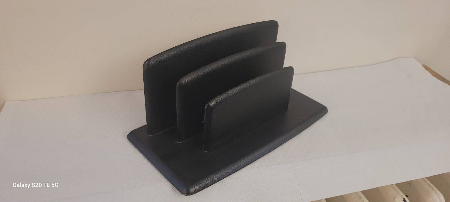 50's black leather letter holder