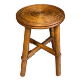 Vintage round rattan bamboo stool