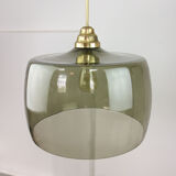 Green italian mid-century glass & brass ceiling lamp