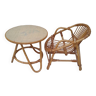 Table et fauteuil enfant en rotin vintage