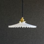 Suspension in white opaline crenellated edges with new cable and new brass socket