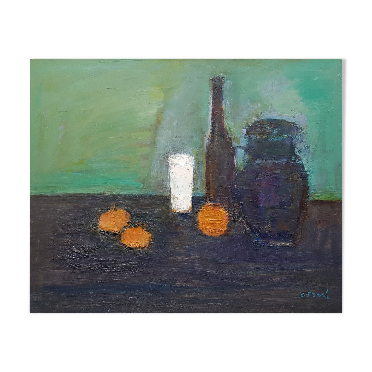 Peinture de Nagao Usui "Nature morte au pichet noir"
