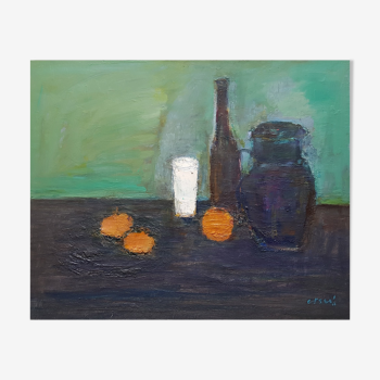 Peinture de Nagao Usui "Nature morte au pichet noir"