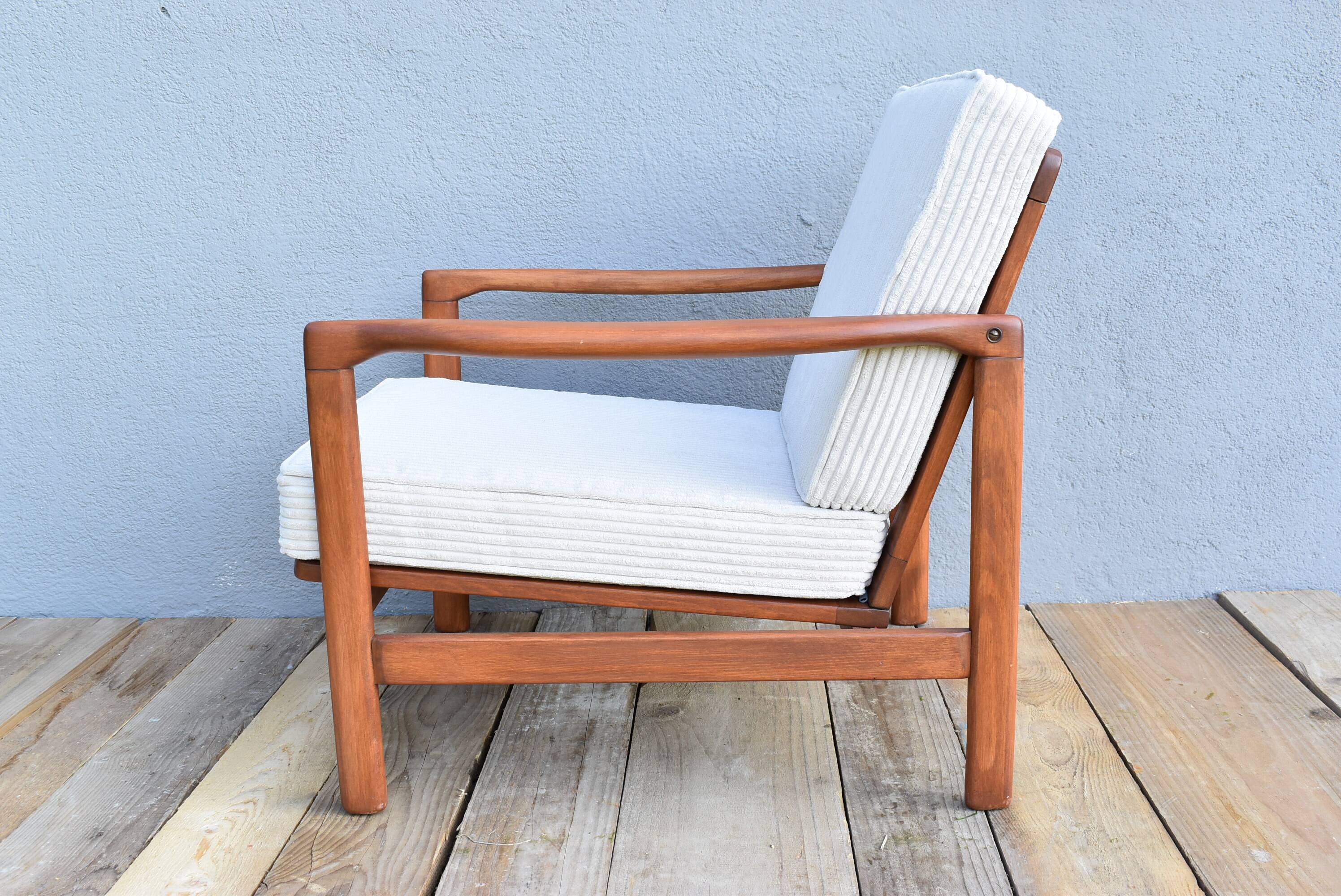 Original Scandinavian armchair, upholstered, beige corduroy, 1960s