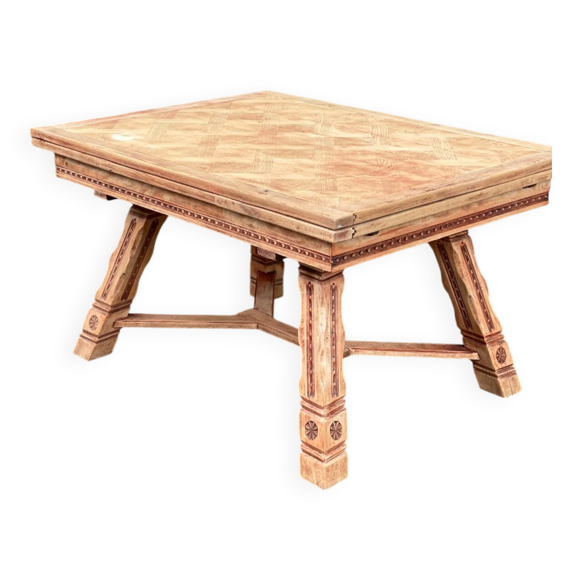Renovated 1930s Spanish extendable dining table in oak.