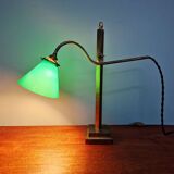 Bronze desk lamp with a green opaline conical shade, 1920.