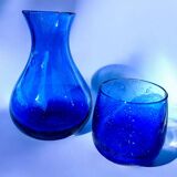RIOM night service carafe and glass in bubbled blown glass