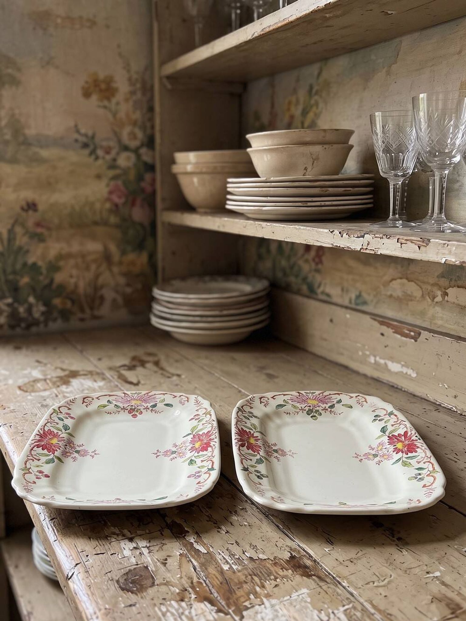 2 antique Longchamp dishes with daisies in polychrome ironstone.