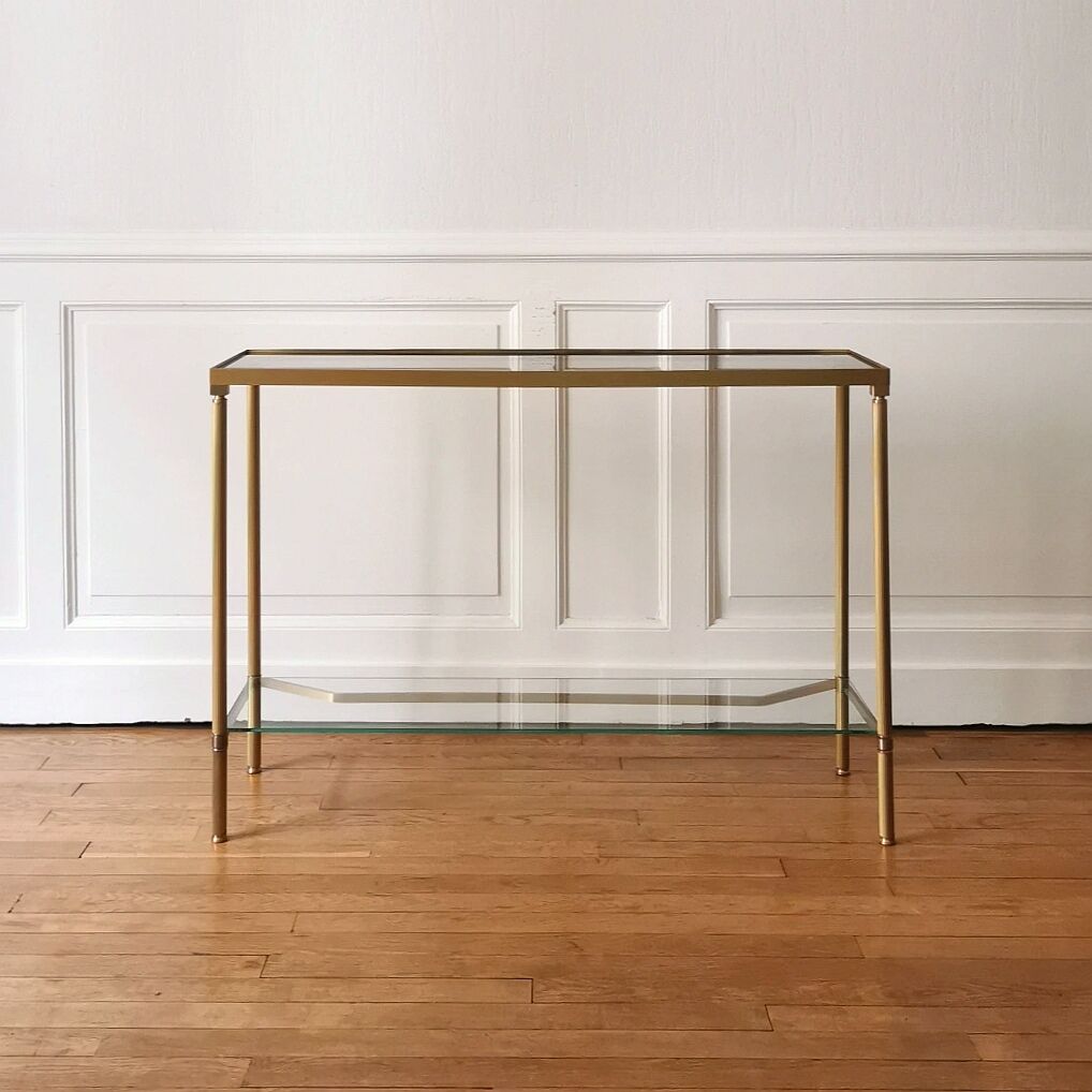 Neoclassical brass and glass console 1970
