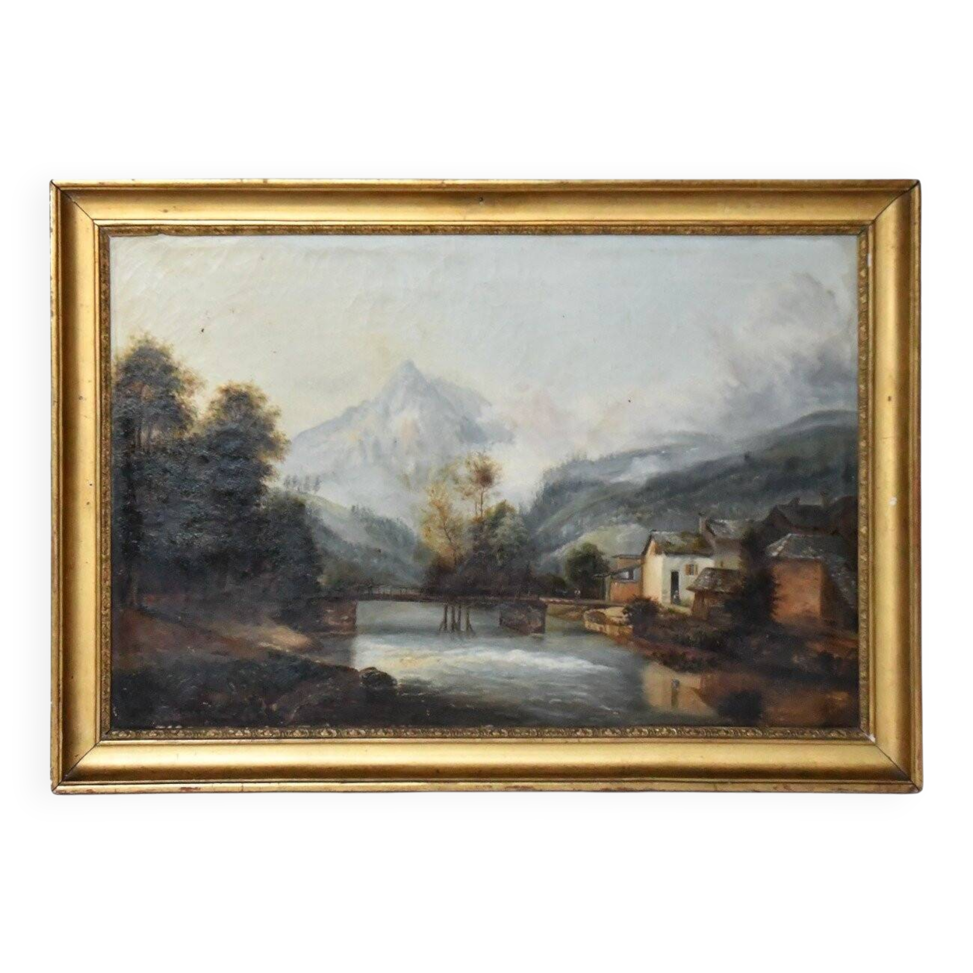 Oil on canvas House by the river
