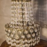 Bronze and brass table lamp 40x20 with crystal glass pendants from the 1940s to 1950s
