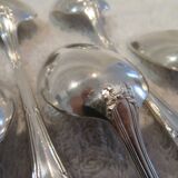 8 Louis XVI style silver plated dessert spoons with Mornier rushes 18.6cm