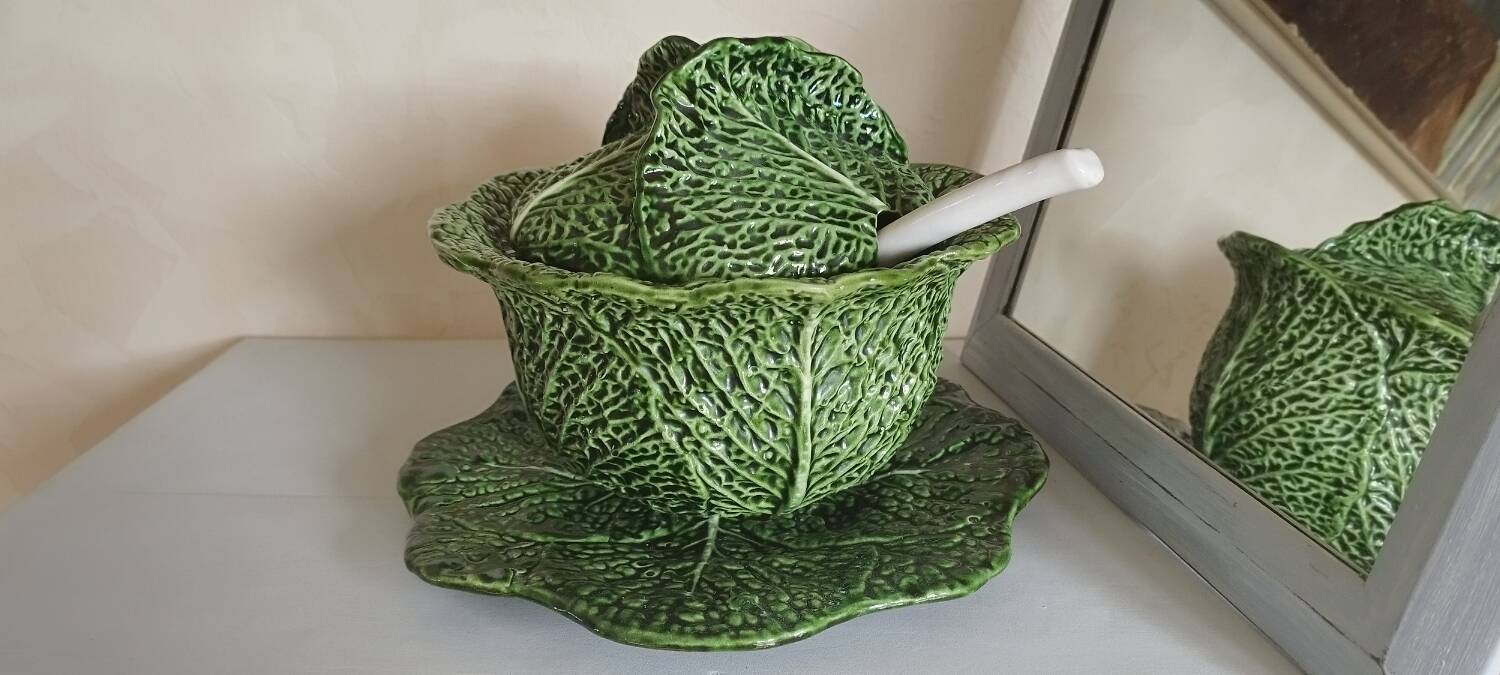 Green Cabbage Barbotine Soup Tureen