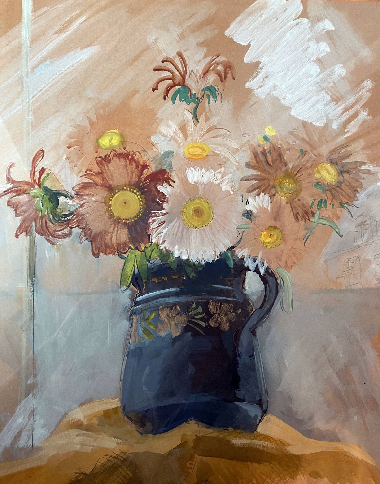 Gouache painting "floral composition" signed G. Duran + frame