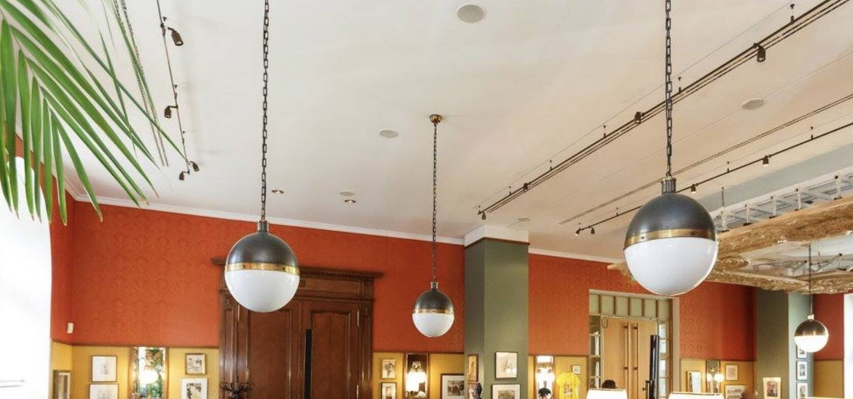 Large Hicks globe pendant light in bronze and glass by Thomas O'Brien USA