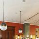 Large Hicks globe pendant light in bronze and glass by Thomas O'Brien USA