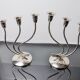 Pair of art deco candlesticks in stainless steel 3 flames, Spain, 1970