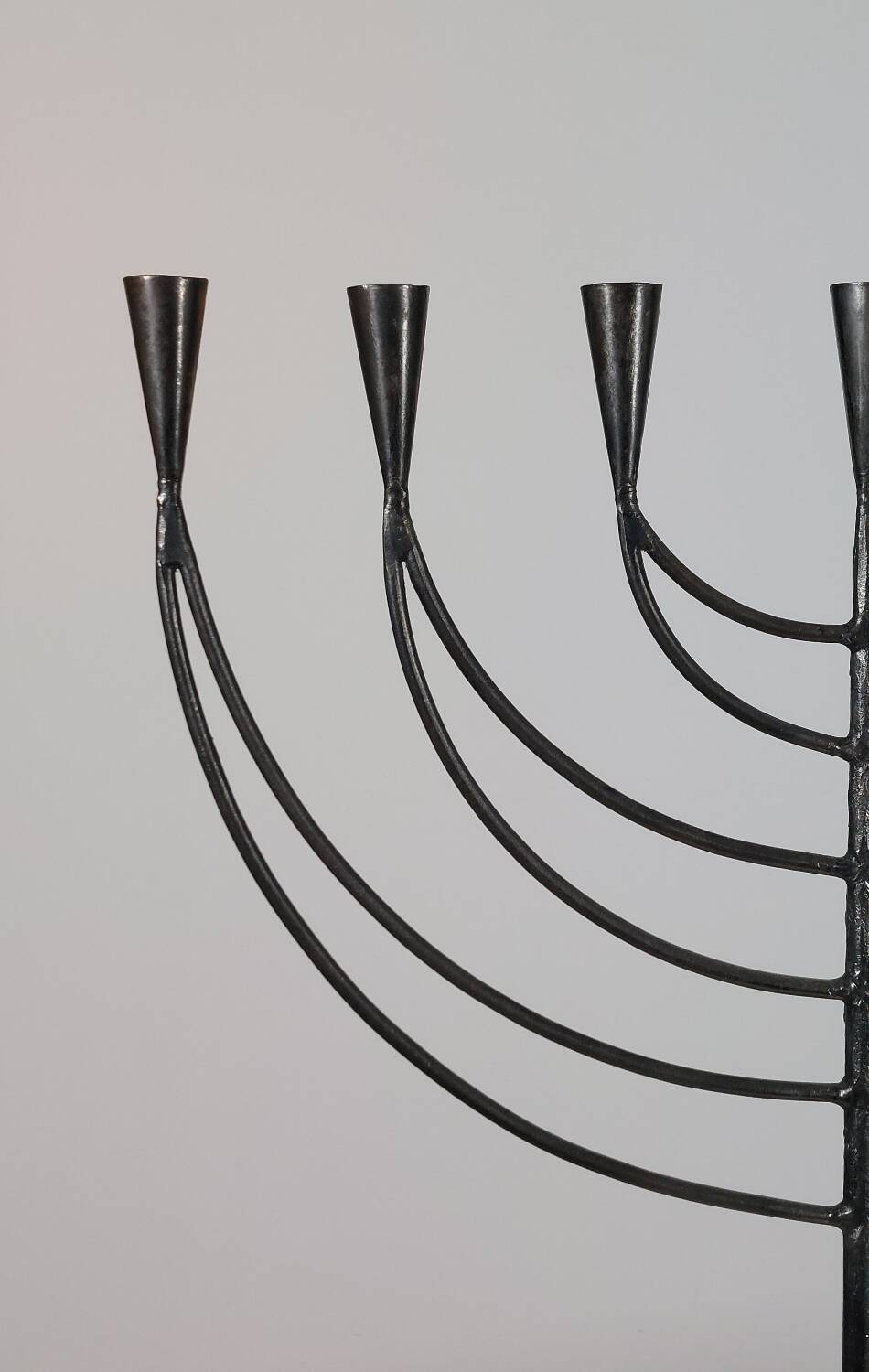 Vintage Swedish Menorah candle holder, hand-forged, in brutalist style.