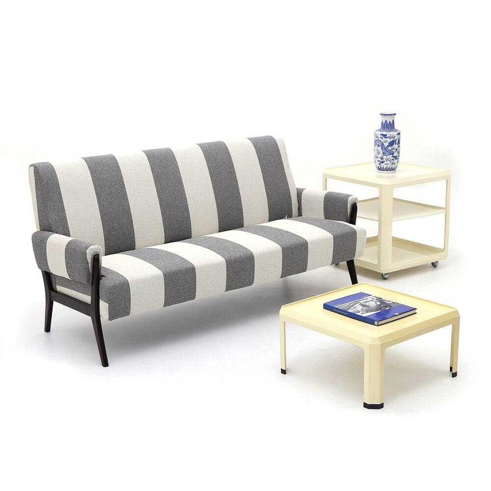 Three-seater wooden sofa, 1950s.