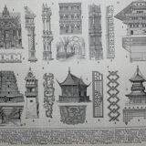 Gravure, architecture 1, maison, dessin, originale de 1898