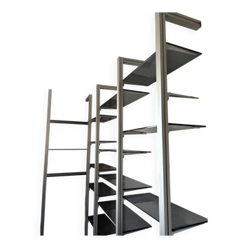 Bibliothèque modulaire TECHNAL vintage 1975 aluminium et verre fumé