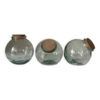 Lot de 3 bonbonnières en verre vintage années 60 70
