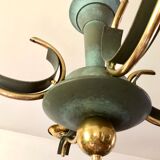 Lustre moderniste vert céladon et laiton massif