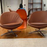 Caramel leather Veneto armchair with swivel function (2 available)