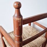 Vintage wooden and straw children's armchair
