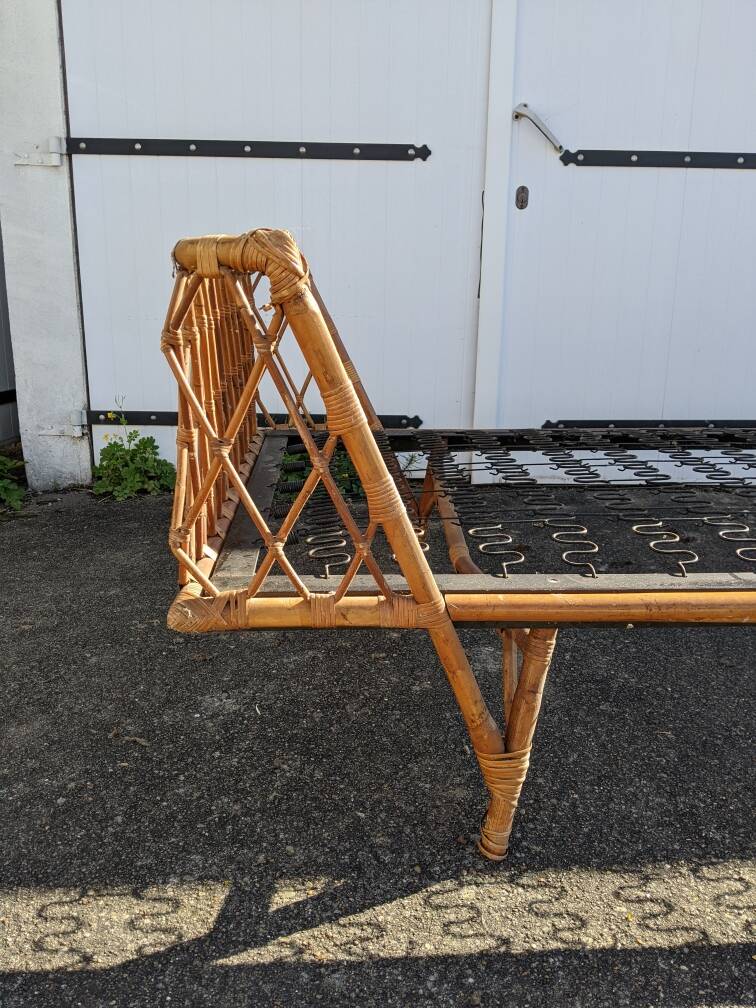 90/190 bed in vintage rattan wicker bamboo Scandinavian design handcrafted