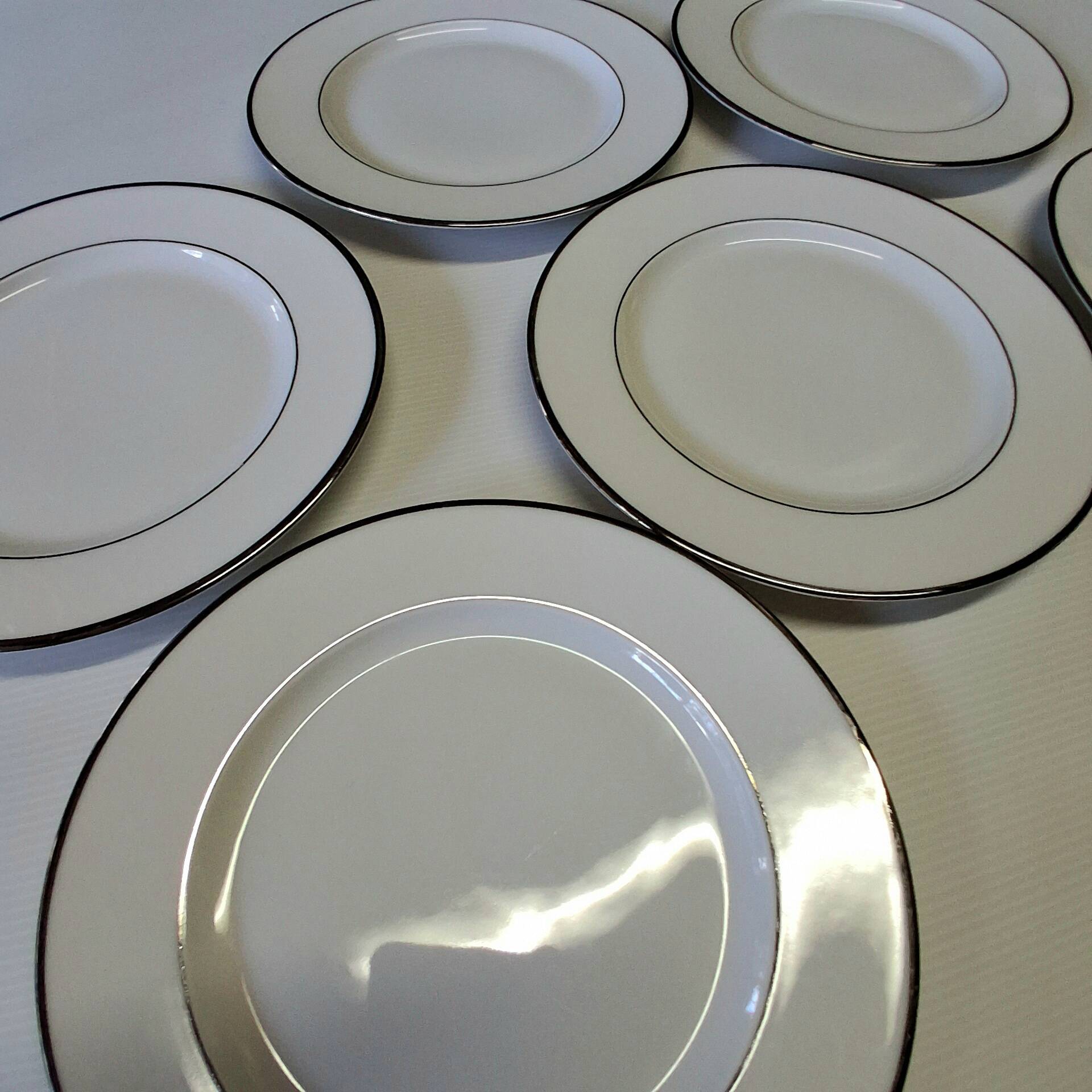 Set of 6 flat plates from Guy Degrène model "Galon Platine" in BE.
