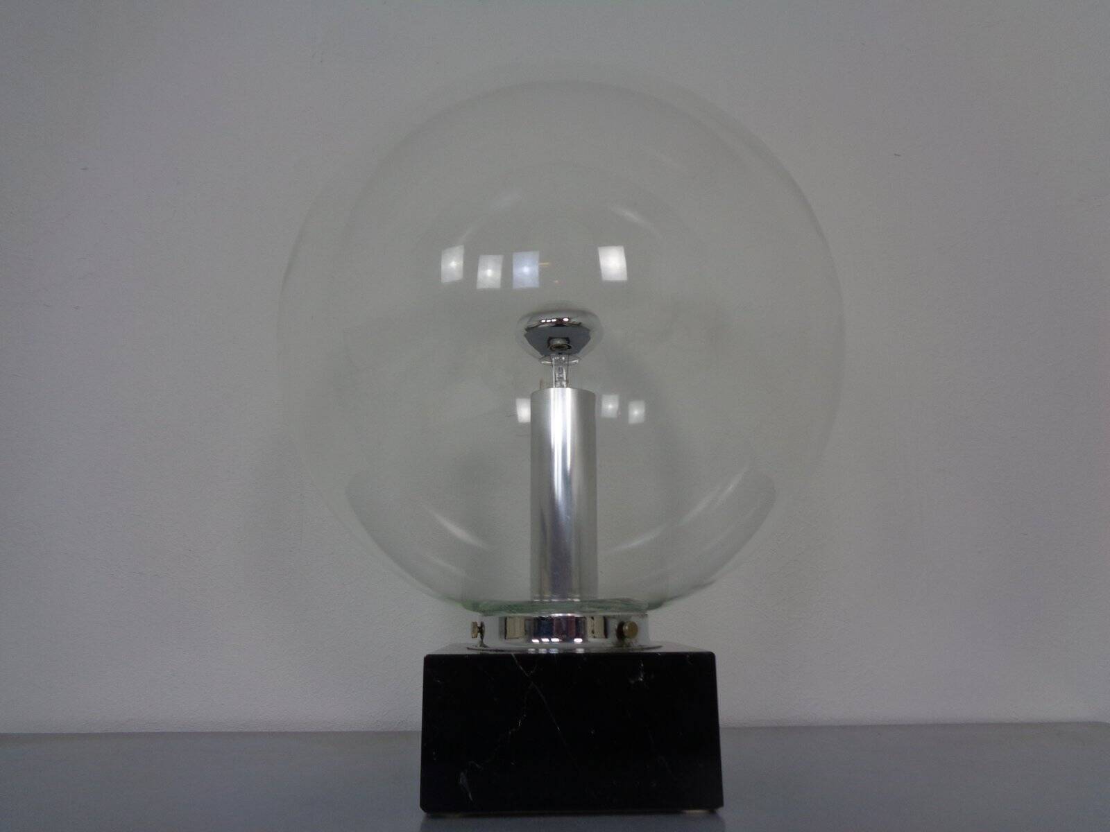 Large Glass Globe & Marble Table Lamp from Erco, 1960s