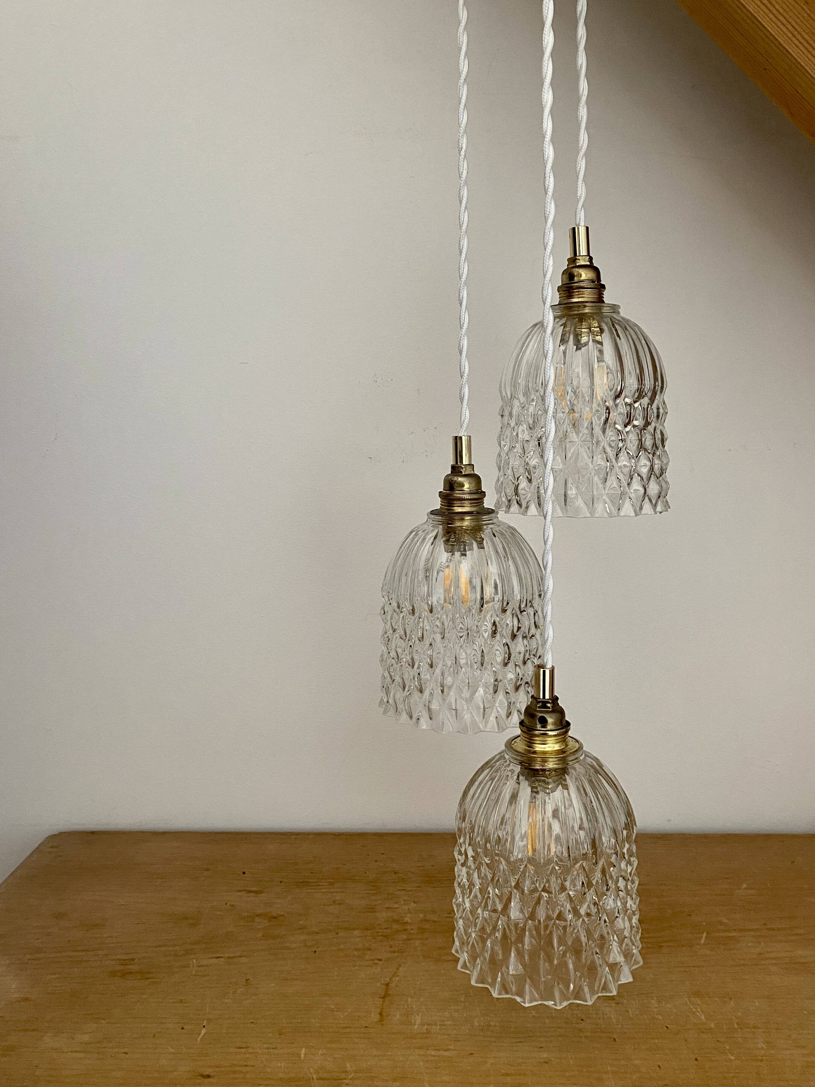 Vintage glass triple globe waterfall pendant light