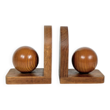 Pair of antique oak wood ball bookends