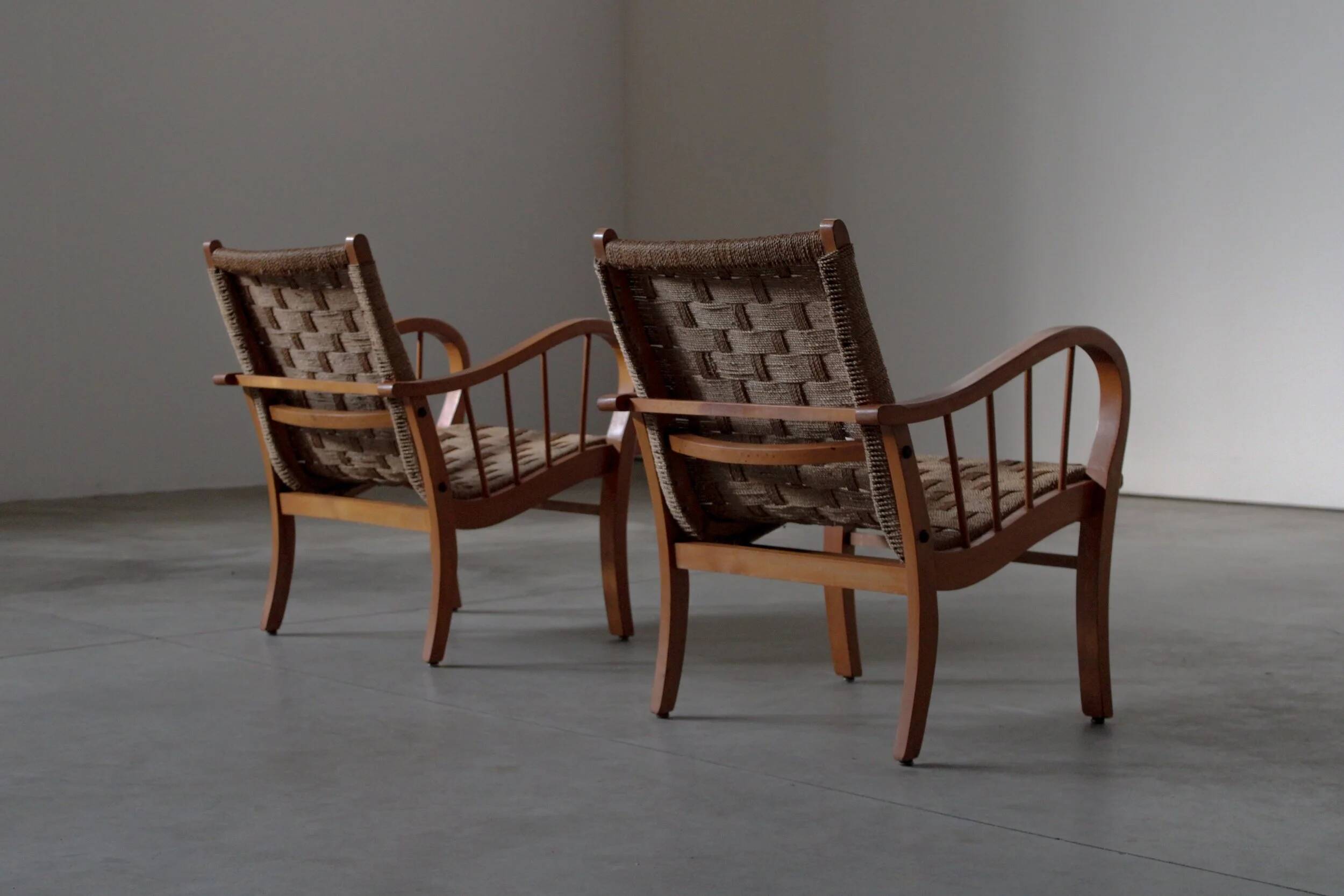 Pair of oak and rope arm chairs - Germany 1950s