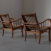 Pair of oak and rope arm chairs - Germany 1950s