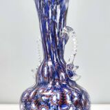 Vase en verre de Murano bleu attribué à Fratelli Toso avec des murrines, Italie