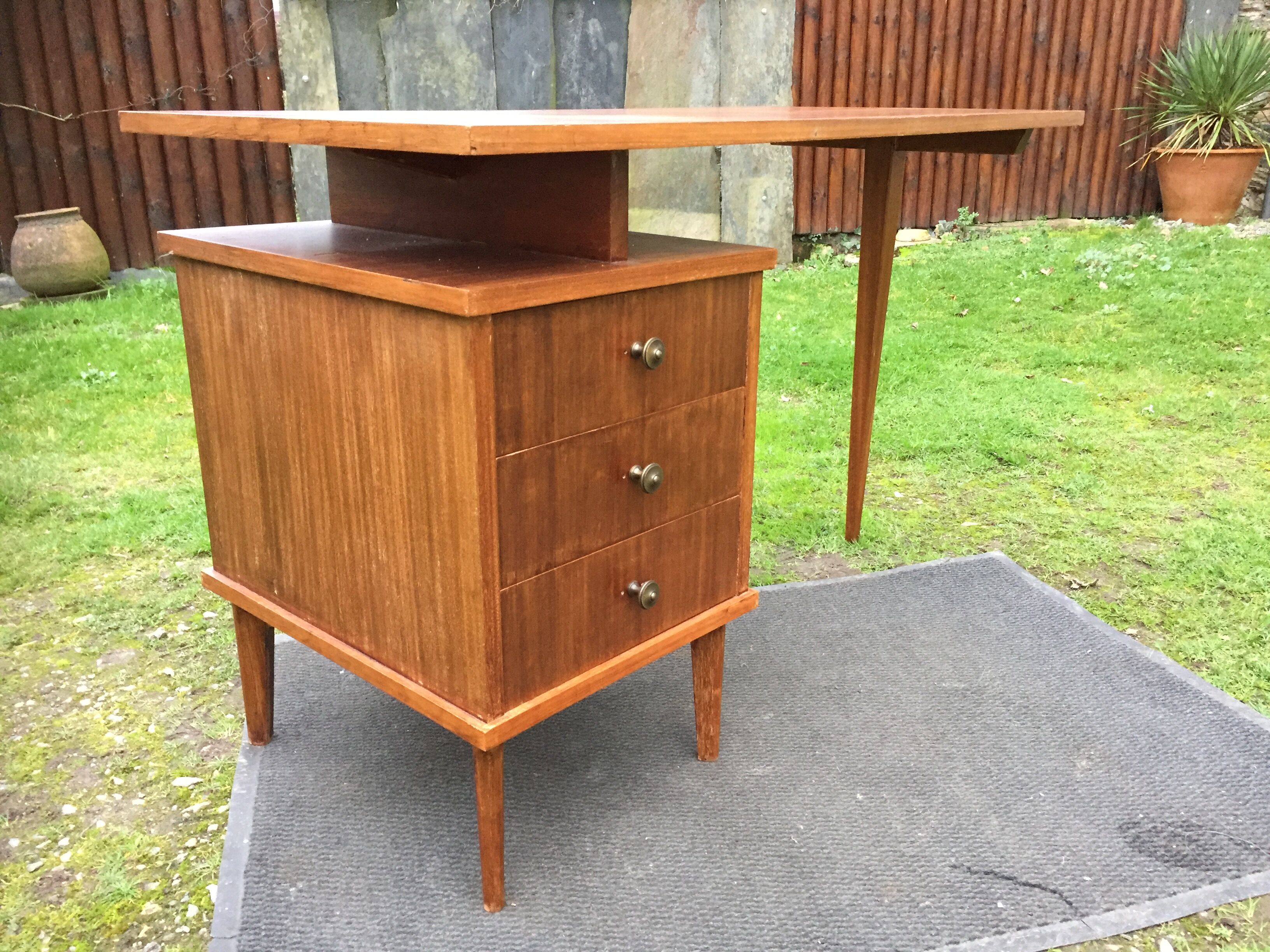 Vintage teak desk with 5 feet compass and 3 drawers