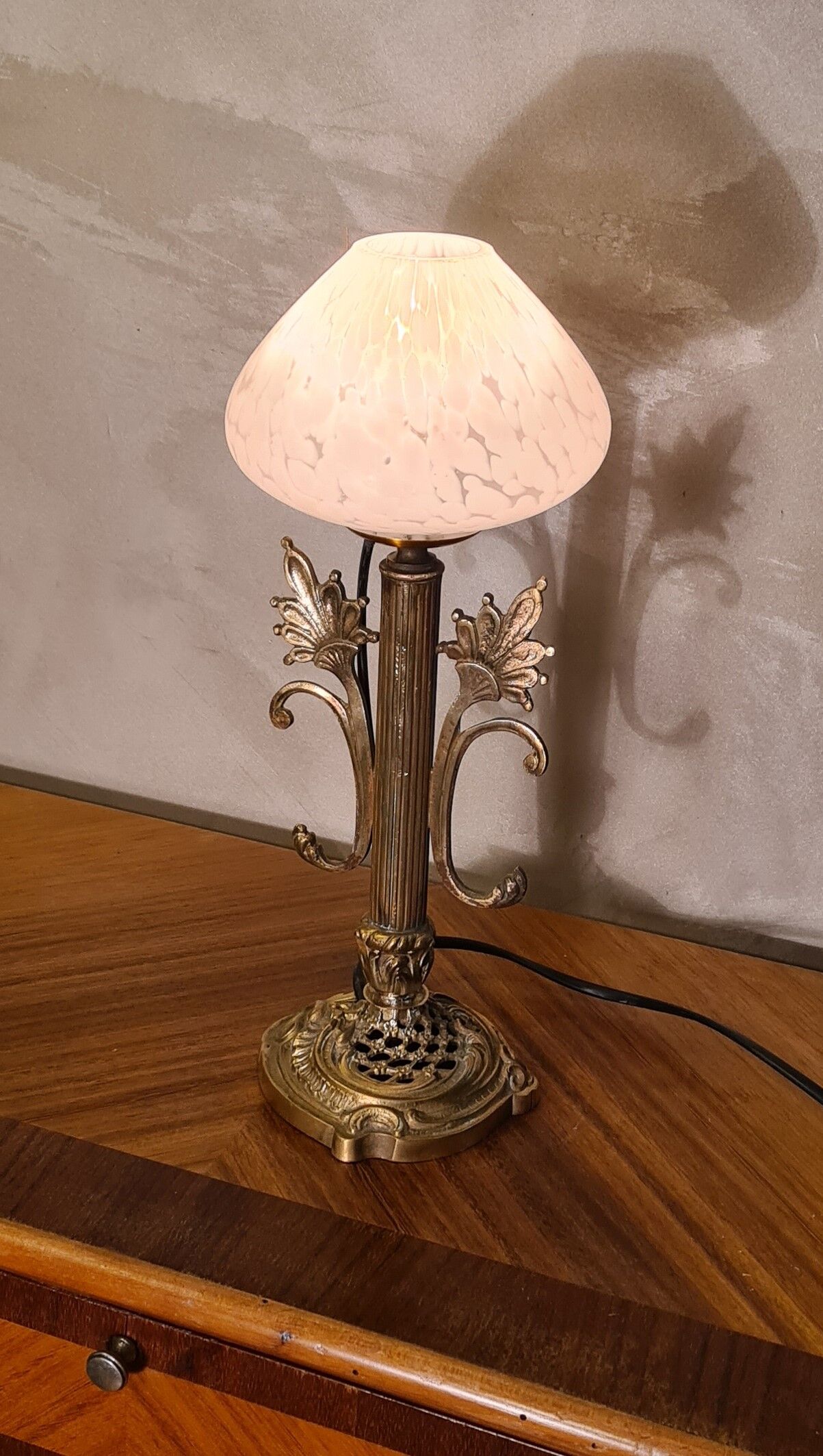 Art nouveau bronze and brass lamp