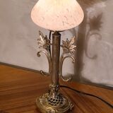 Art nouveau bronze and brass lamp