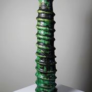 Large Tamegroute candlestick in green glazed terracotta, Morocco, 1960s-1970s.