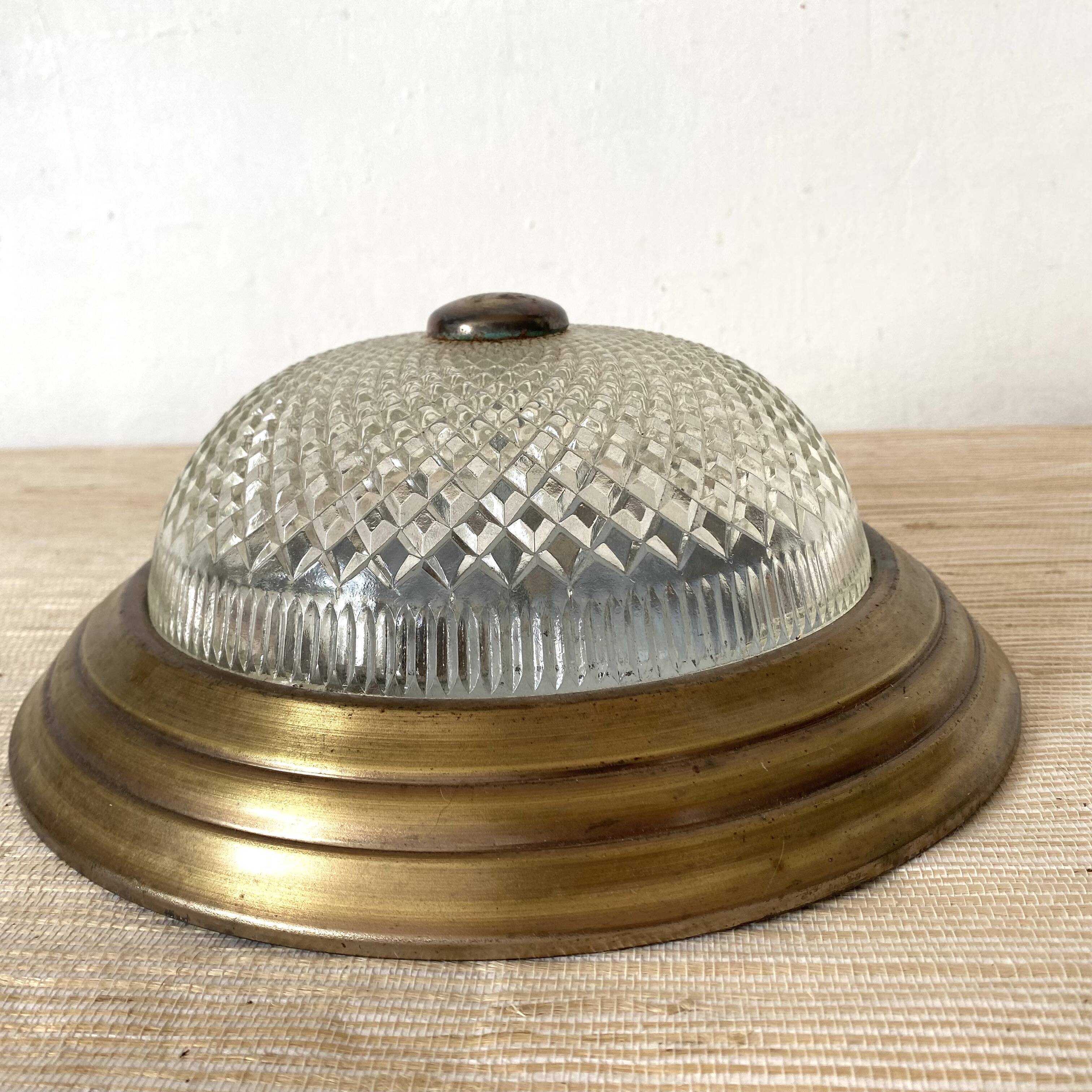 Vintage round glass and metal ceiling light