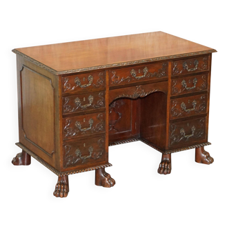 Victorian hand-carved kneehole desk 1850
