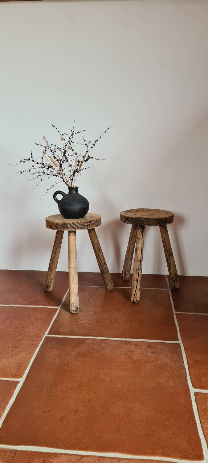 Pair of brutalist tripod stools