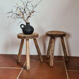 Paire de tabourets tripodes brutalistes