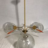 Vintage 70s brass and glass chandelier