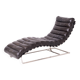 Oviedo mid-century vintage style chaise longue in dark brown leather and chrome