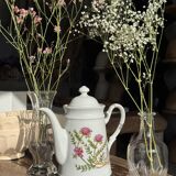 Teapot with stylized pink flower patterns brand Made in Korea H23