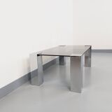 Vintage Italian coffee table Cidue in smoked glass and chrome metal from the 70s